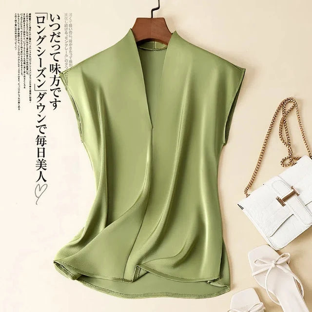 Acetate V-Neck Loose Blouse