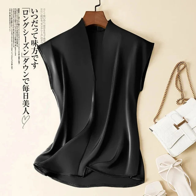 Acetate V-Neck Loose Blouse
