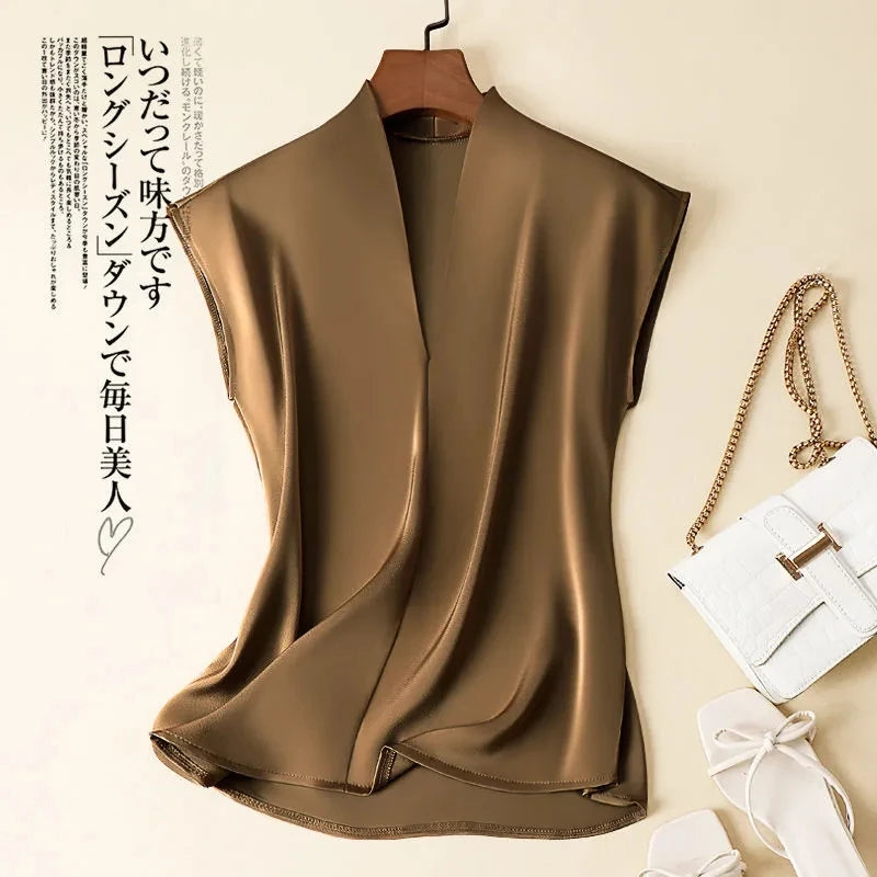 Acetate V-Neck Loose Blouse