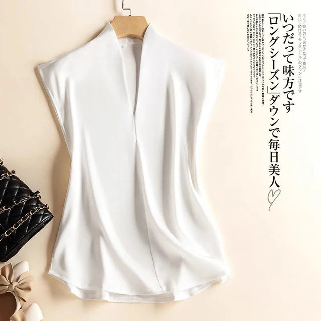 Acetate V-Neck Loose Blouse
