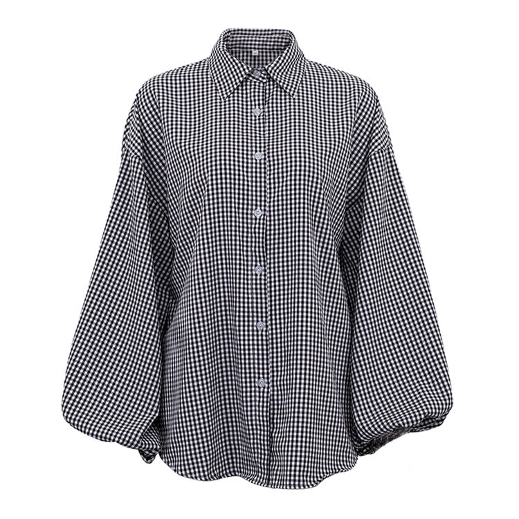 Black Lattice Puff Sleeve Blouse