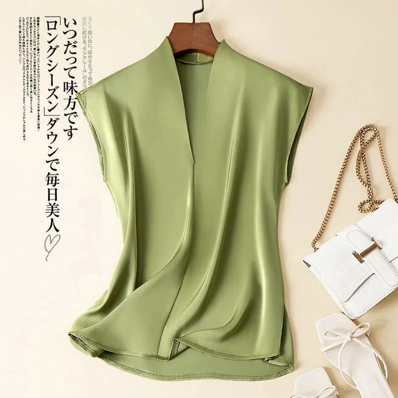 Acetate V-Neck Loose Blouse