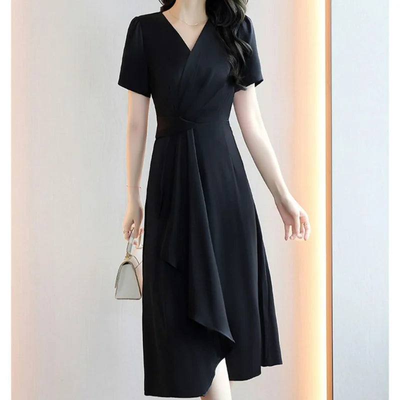 Reva – Asymmetrical V-Neck A-Line Dress