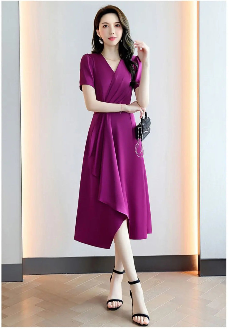 Reva – Asymmetrical V-Neck A-Line Dress
