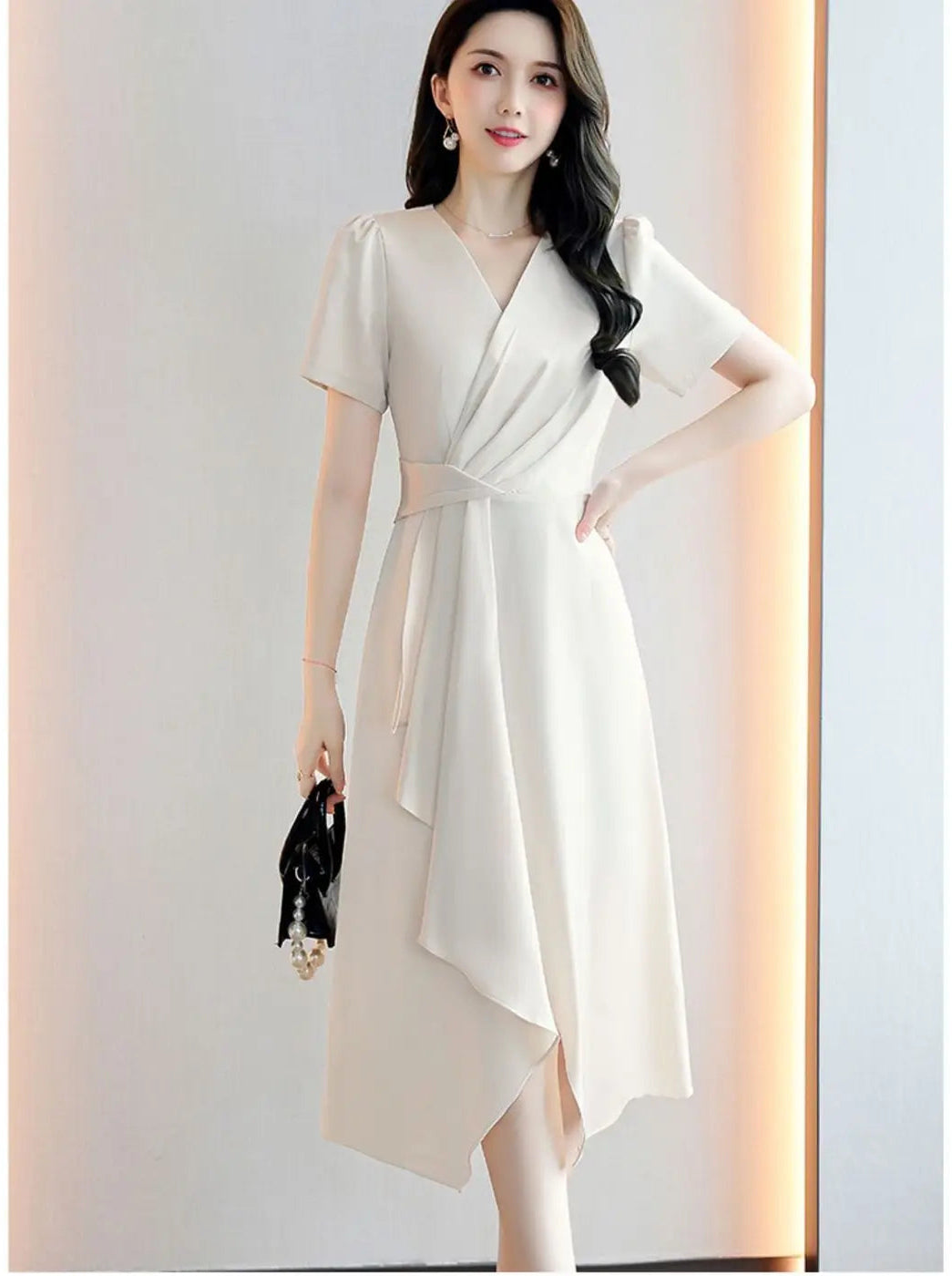 Reva – Asymmetrical V-Neck A-Line Dress