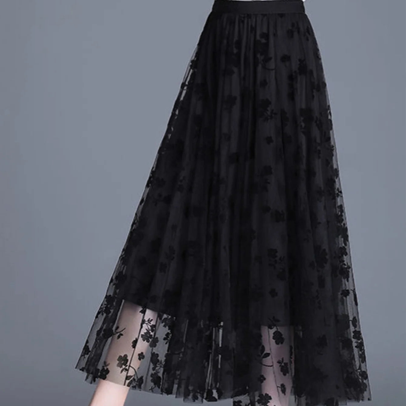High Waist, Pleated, Mesh Dot Skirt
