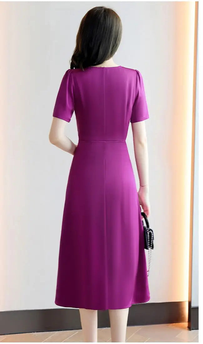 Reva – Asymmetrical V-Neck A-Line Dress