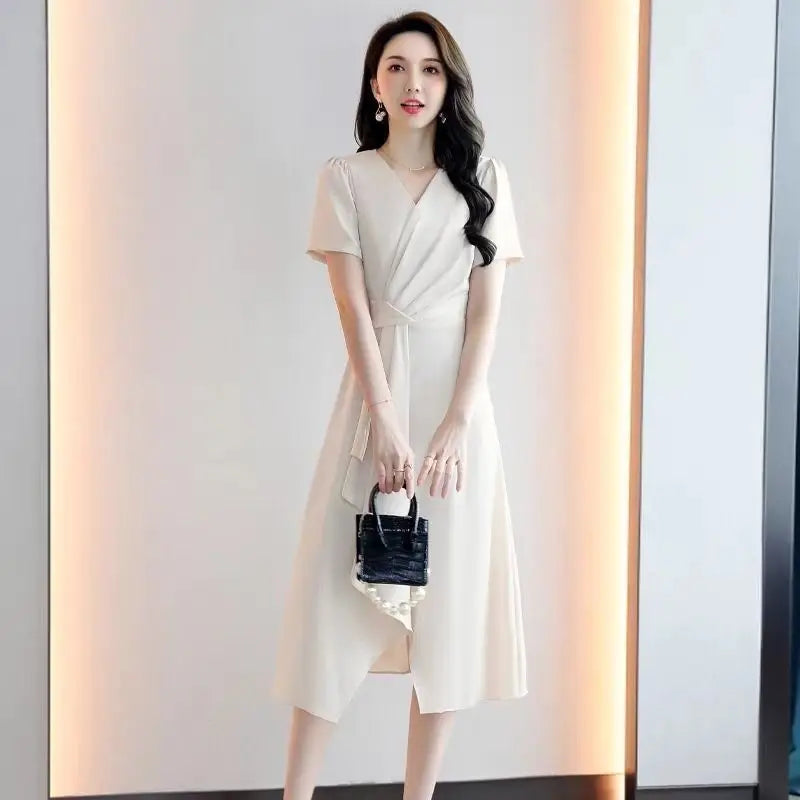 Reva – Asymmetrical V-Neck A-Line Dress