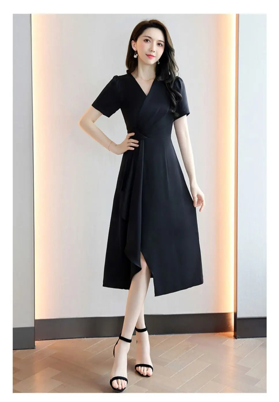 Reva – Asymmetrical V-Neck A-Line Dress