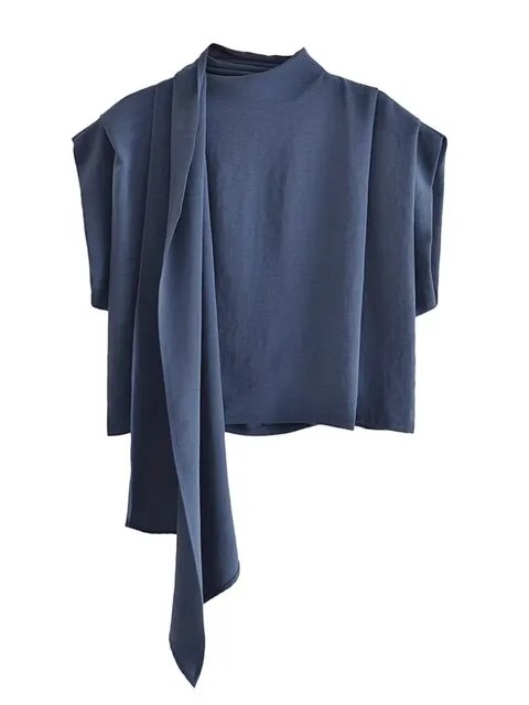 Sleeveless Scarf Collar Asymmetric 2 Piece Set