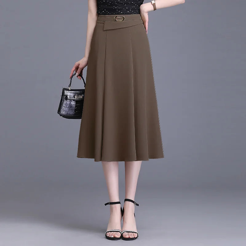 Elegant A-Line High-Waist Midi Skirt