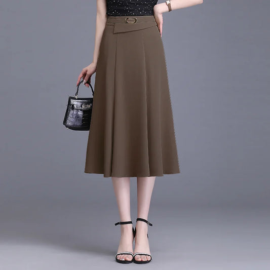Elegant A-Line High-Waist Midi Skirt