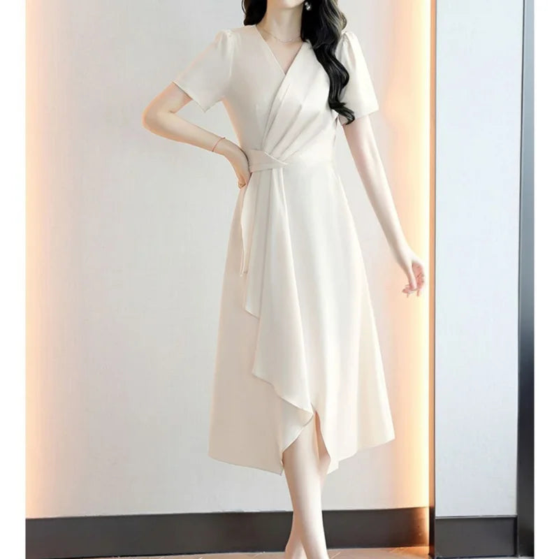 Reva – Asymmetrical V-Neck A-Line Dress