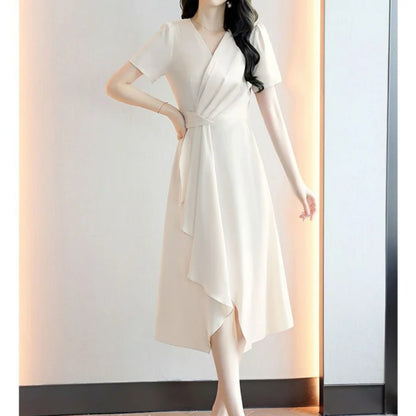 Reva – Asymmetrical V-Neck A-Line Dress
