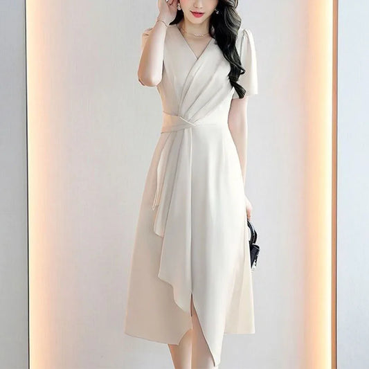 Reva – Asymmetrical V-Neck A-Line Dress