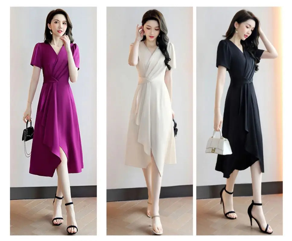 Reva – Asymmetrical V-Neck A-Line Dress