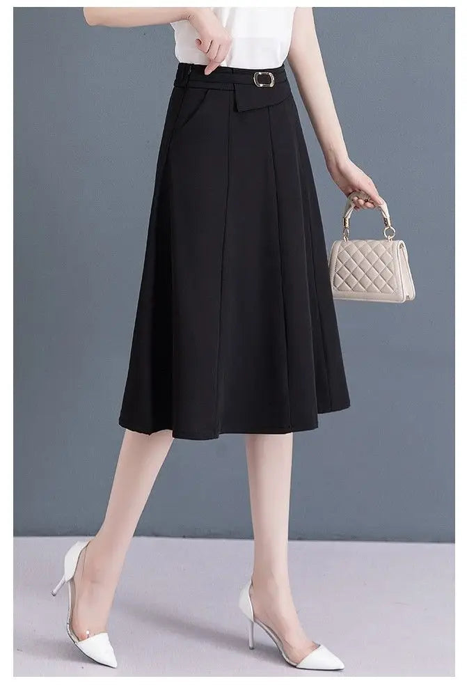 Elegant A-Line High-Waist Midi Skirt