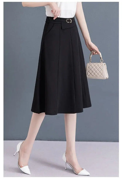 Elegant A-Line High-Waist Midi Skirt