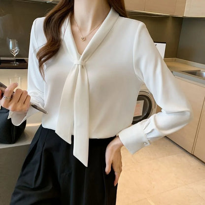 Luna – White Bow Blouse