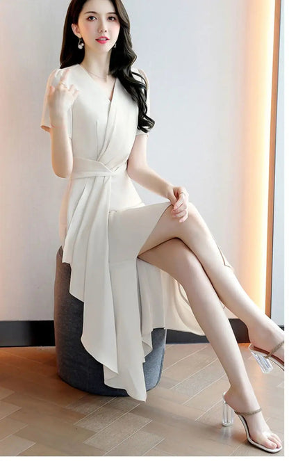 Reva – Asymmetrical V-Neck A-Line Dress