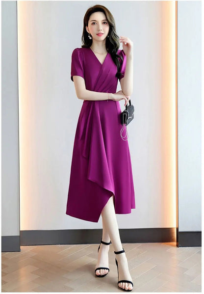 Reva – Asymmetrical V-Neck A-Line Dress