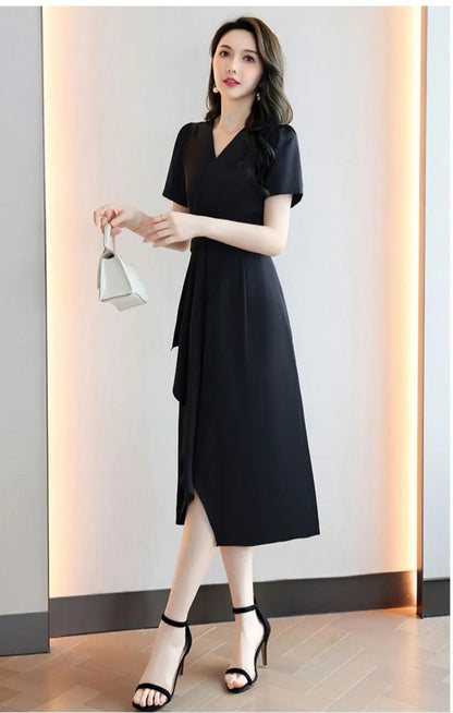 Reva – Asymmetrical V-Neck A-Line Dress