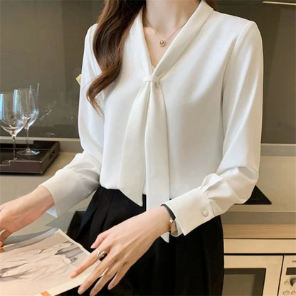 Luna – White Bow Blouse