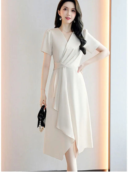 Reva – Asymmetrical V-Neck A-Line Dress
