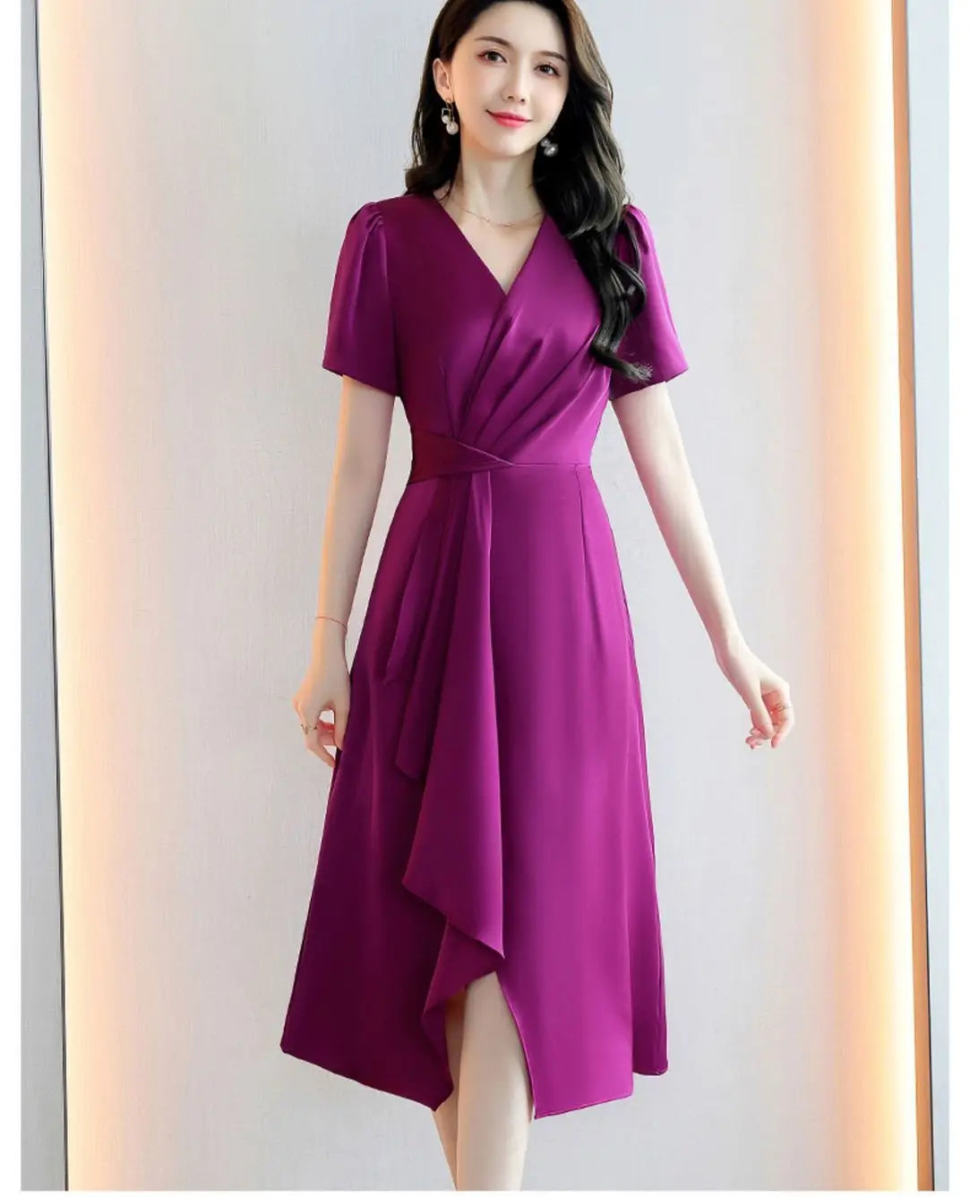Reva – Asymmetrical V-Neck A-Line Dress