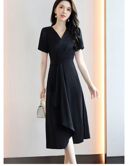 Reva – Asymmetrical V-Neck A-Line Dress