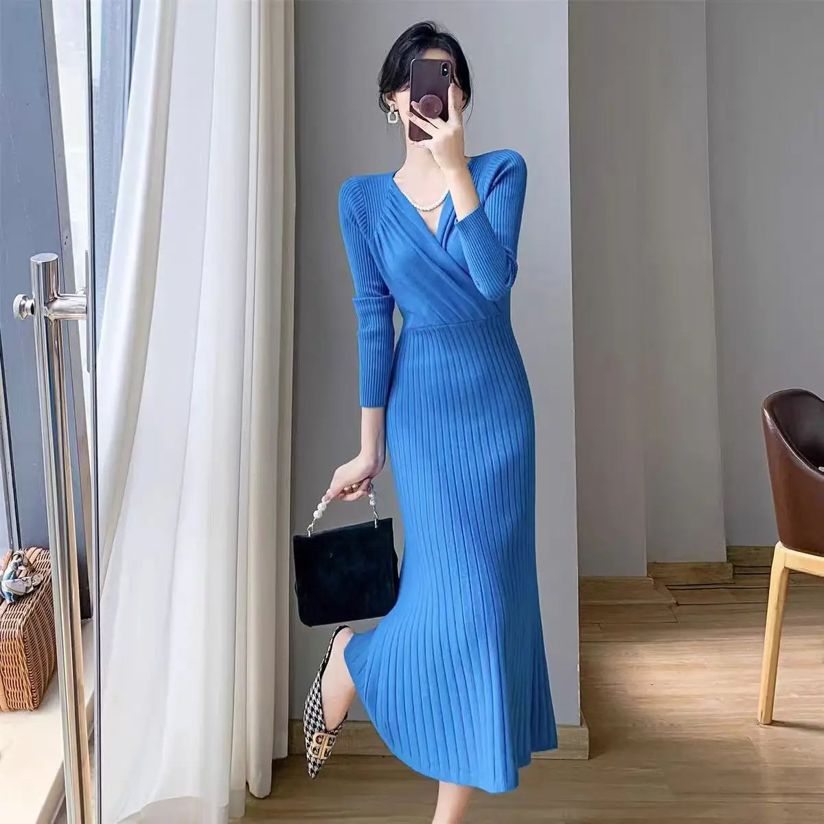 Vianne – Pleated Knit Midi Dress