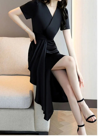 Reva – Asymmetrical V-Neck A-Line Dress