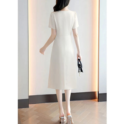 Reva – Asymmetrical V-Neck A-Line Dress