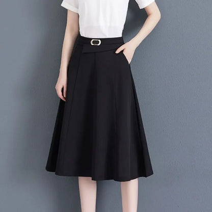 Elegant A-Line High-Waist Midi Skirt
