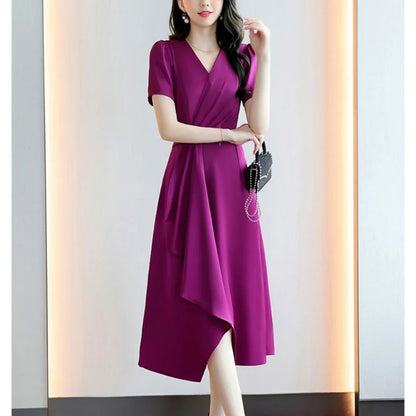 Reva – Asymmetrical V-Neck A-Line Dress