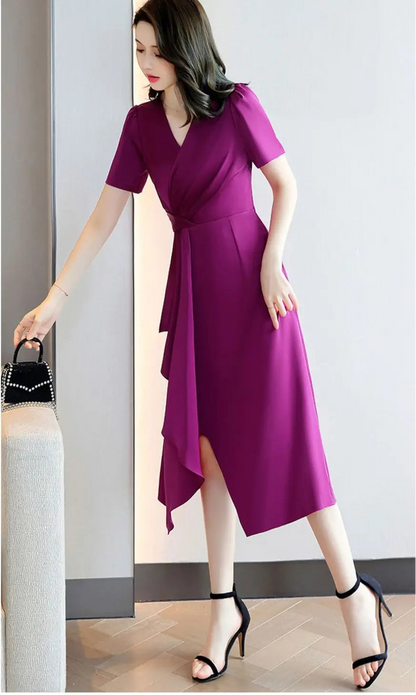 Reva – Asymmetrical V-Neck A-Line Dress
