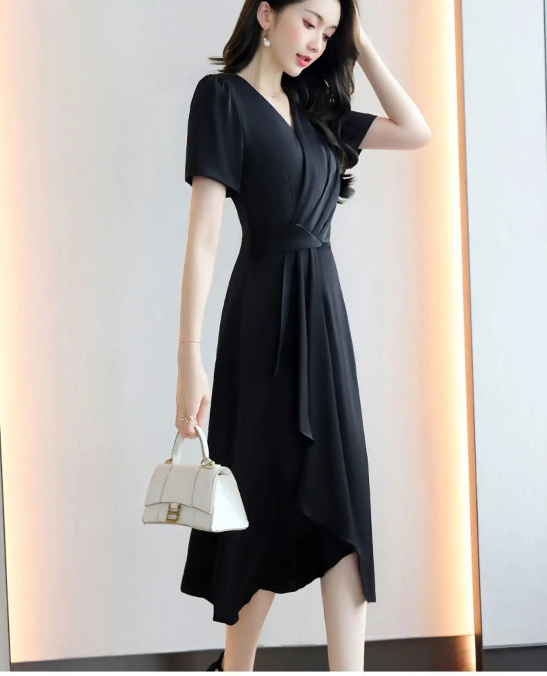 Reva – Asymmetrical V-Neck A-Line Dress