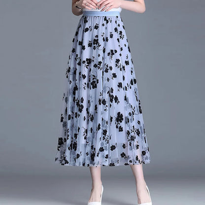 High Waist, Pleated, Mesh Dot Skirt