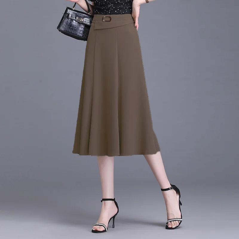 Elegant A-Line High-Waist Midi Skirt