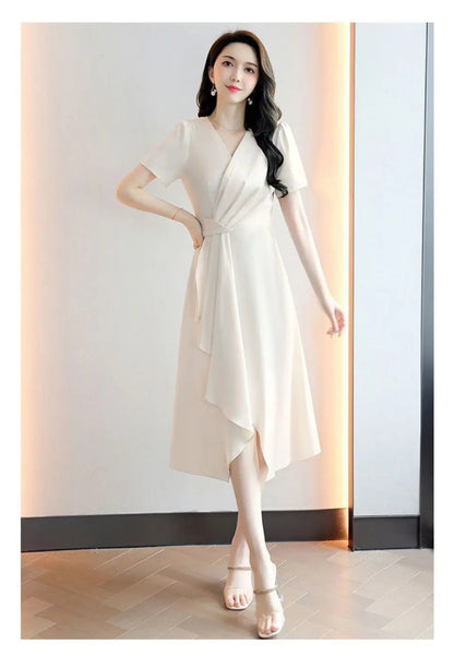 Reva – Asymmetrical V-Neck A-Line Dress