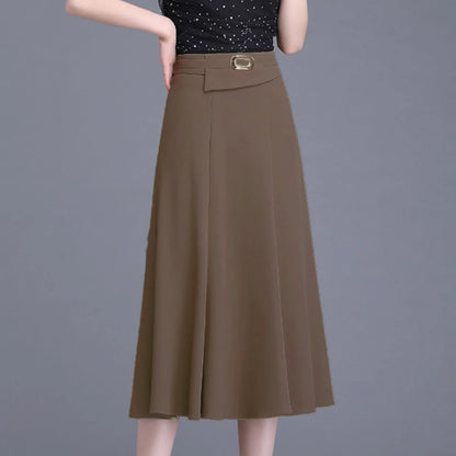Elegant A-Line High-Waist Midi Skirt