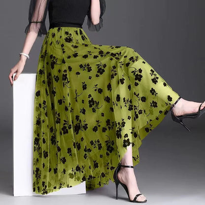 High Waist, Pleated, Mesh Dot Skirt