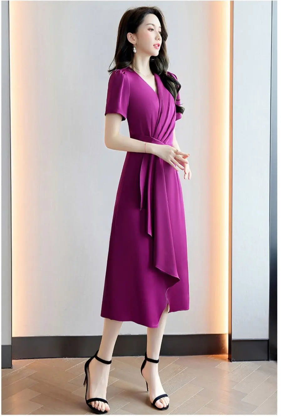 Reva – Asymmetrical V-Neck A-Line Dress