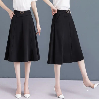 Elegant A-Line High-Waist Midi Skirt