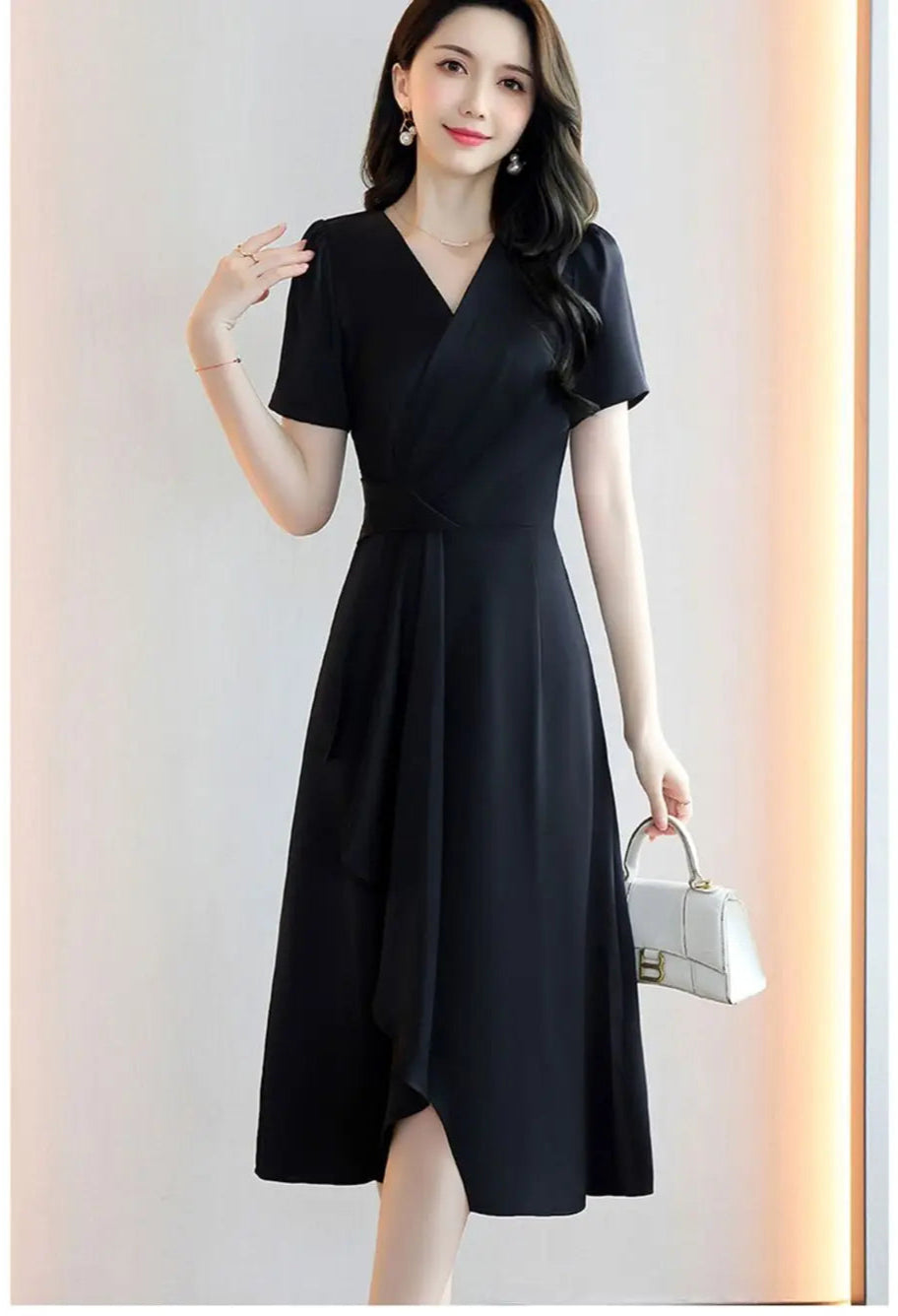 Reva – Asymmetrical V-Neck A-Line Dress